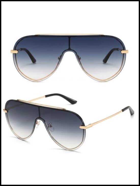 Oversized Shield Sunglasses Women Trendy UV400 Protection Gold Metal Frame